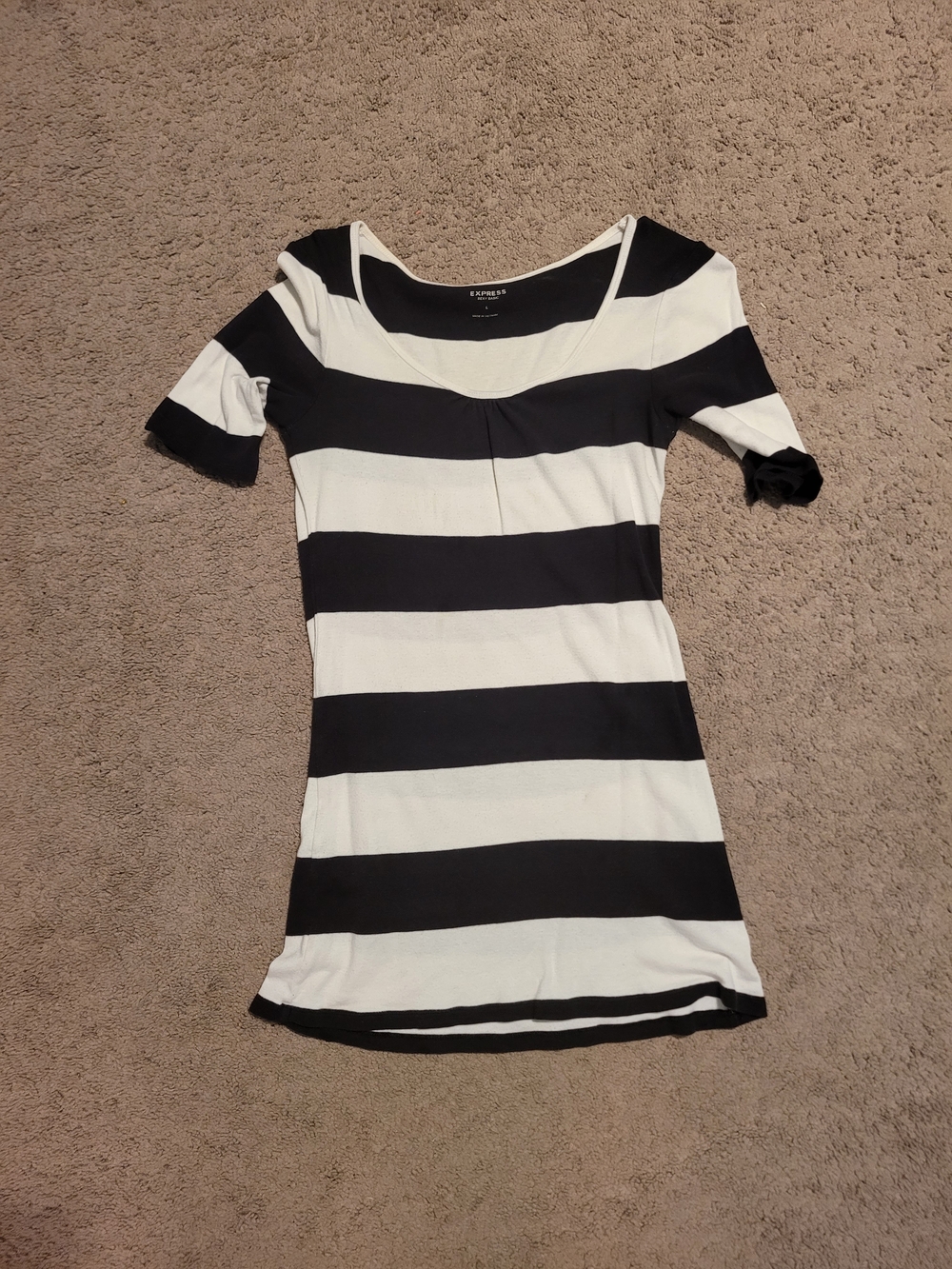 Express Black and White Striped Scoop Neck Top